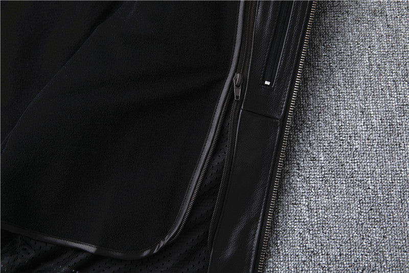 Men's genuine leather jacket, stand-up collar, top-grain cowhide motorcycle leather jacket, detachable liner