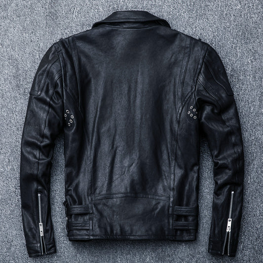 Men's genuine leather jacket, distressed youth motorcycle leather jacket
