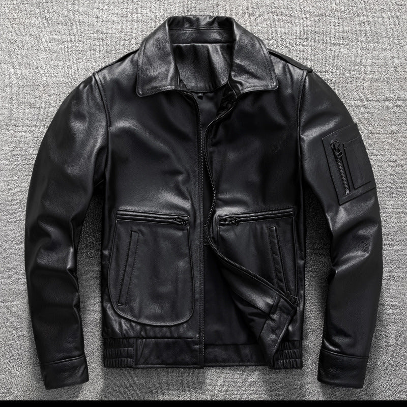 A2 flight suit first layer cowhide leather short men's genuine leather jacket motorcycle jacket