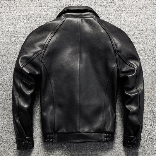 Men's Large Size Sheepskin Genuine Leather Jacket Lapel Casual Jacket Autumn and Winter Coat Thick Leather