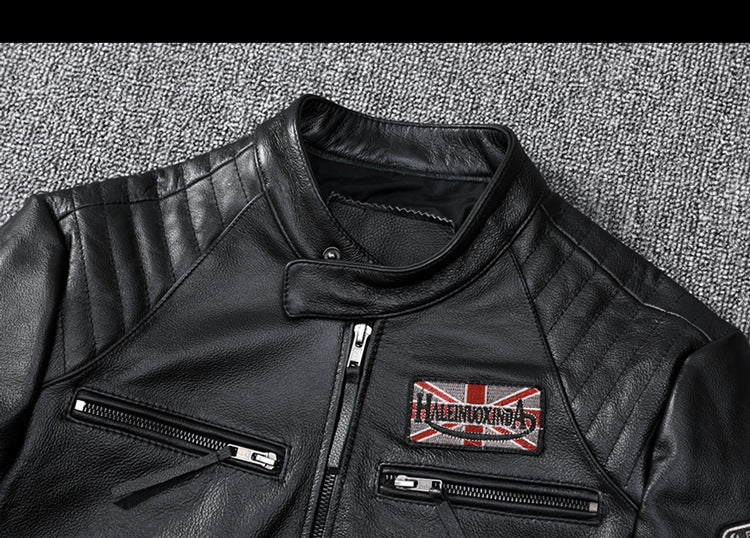 Men's motorcycle top layer cowhide leather jacket short leather jacket