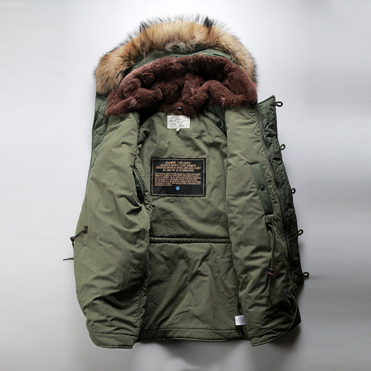 Hooded Mid-Length N3B Cotton-padded Jacket/Overcoat with Wool Liner for Outdoor Casual Wear