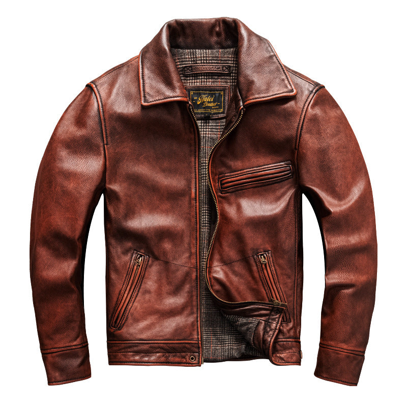 Soft top layer cowhide leather men's leather jacket casual coat