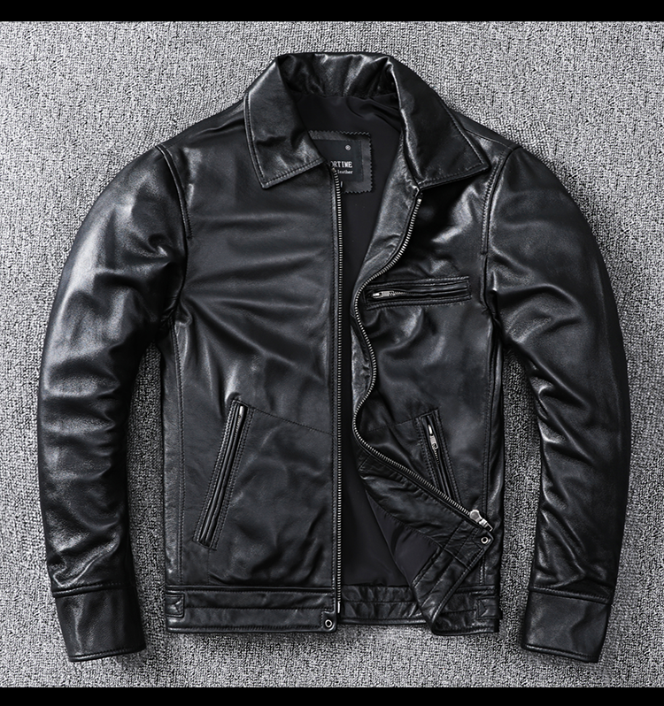 Classic top layer sheepskin leather men's leather jacket casual coat