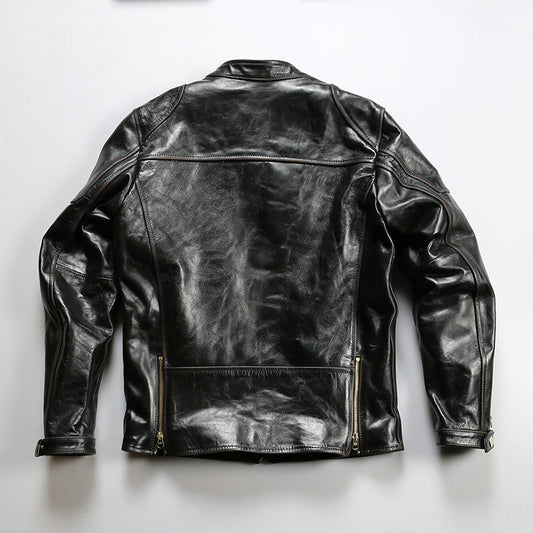 Japanese style motorcycle jacket J100 men's slim fit short genuine leather jacket