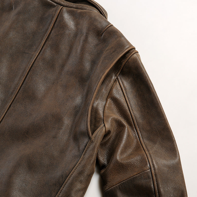 Retro American style genuine leather jacket for men, casual replica RL cowhide leather coat