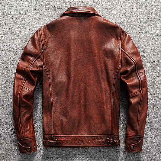 Soft top layer cowhide leather men's leather jacket casual coat
