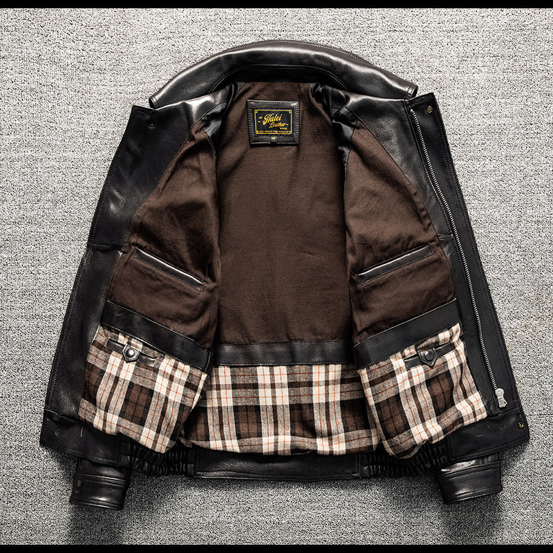 Men's Large Size Sheepskin Genuine Leather Jacket Lapel Casual Jacket Autumn and Winter Coat Thick Leather