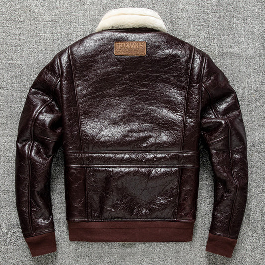Men's winter lambskin genuine leather jacket flight suit leather jacket