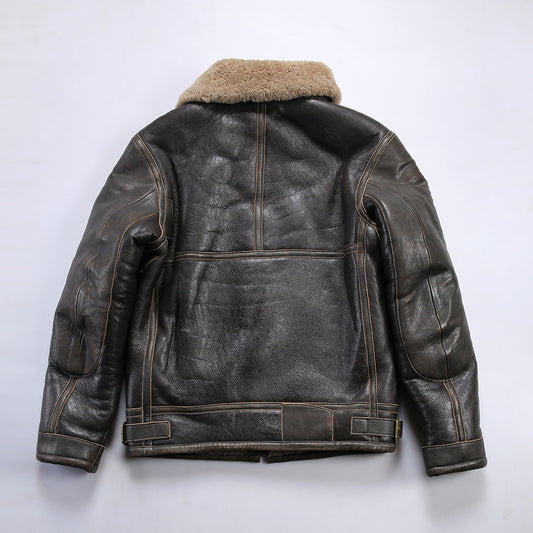 Replica RLB3 sheepskin flight suit, men's distressed horsehide leather jacket