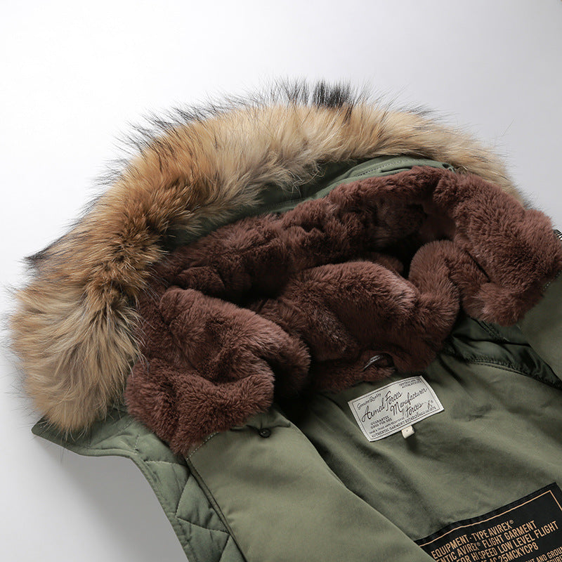 Hooded Mid-Length N3B Cotton-padded Jacket/Overcoat with Wool Liner for Outdoor Casual Wear