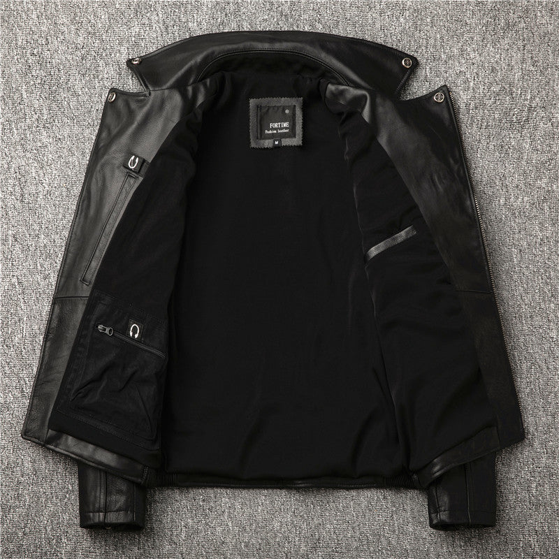 Men's motorcycle clothing top layer cowhide genuine leather jacket