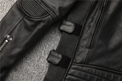Men's motorcycle clothing top layer cowhide genuine leather jacket