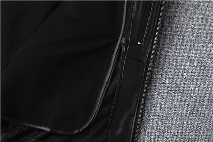 Men's genuine leather jacket, stand-up collar, top-grain cowhide motorcycle leather jacket, detachable liner