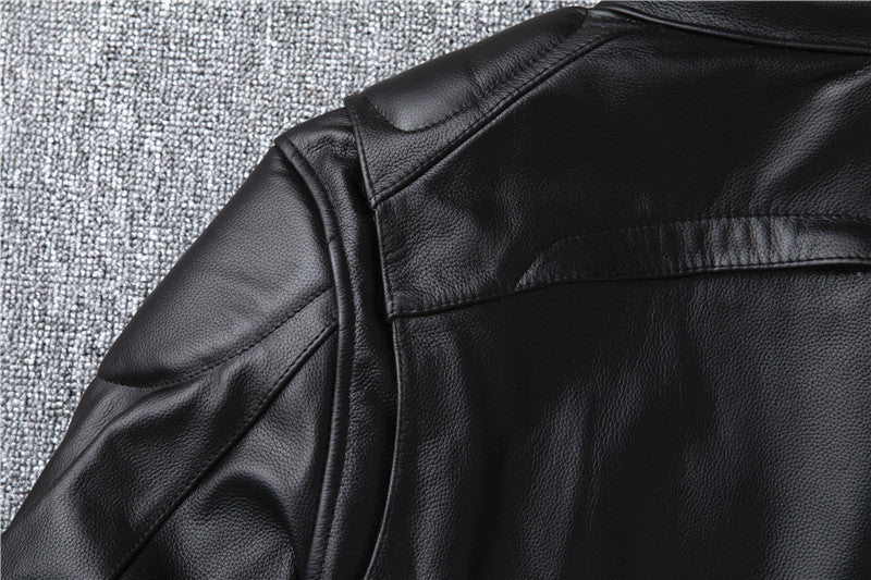 Men's genuine leather jacket, stand-up collar, top-grain cowhide motorcycle leather jacket, detachable liner