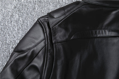 Men's genuine leather jacket, stand-up collar, top-grain cowhide motorcycle leather jacket, detachable liner