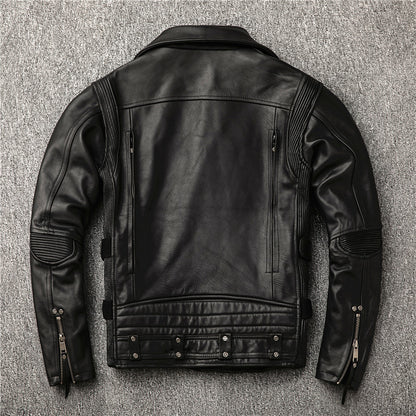 Men's motorcycle clothing top layer cowhide genuine leather jacket