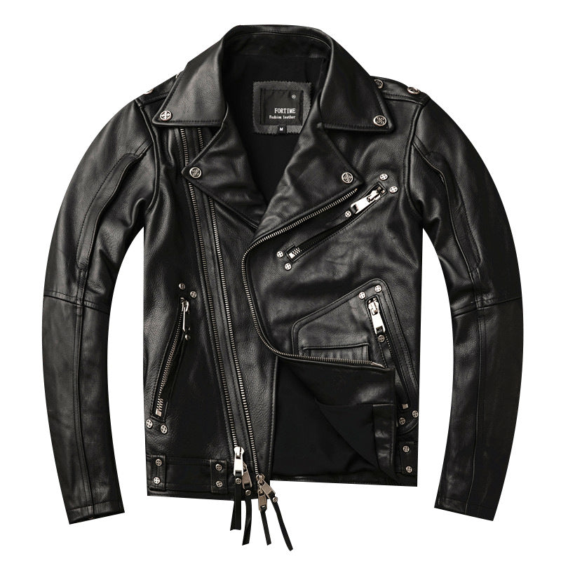 Men's motorcycle clothing top layer cowhide genuine leather jacket