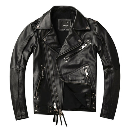 Men's motorcycle clothing top layer cowhide genuine leather jacket