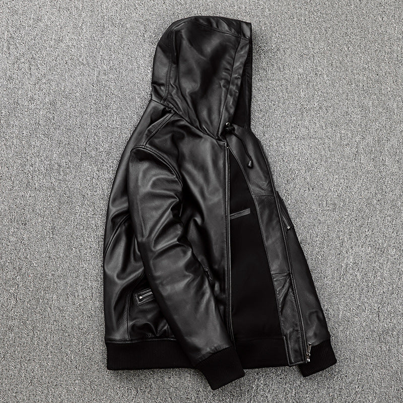 Men's hooded sheepskin leather jacket