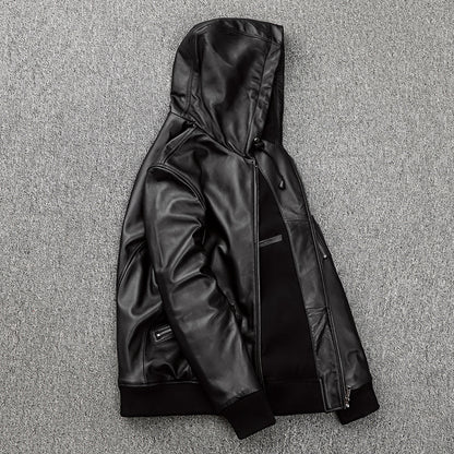 Men's hooded sheepskin leather jacket