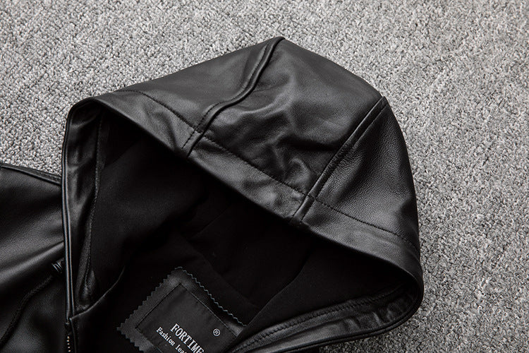Men's hooded sheepskin leather jacket