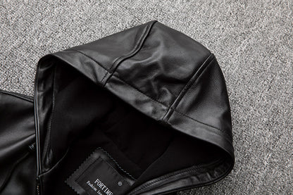 Men's hooded sheepskin leather jacket