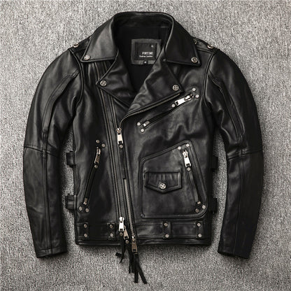 Men's motorcycle clothing top layer cowhide genuine leather jacket