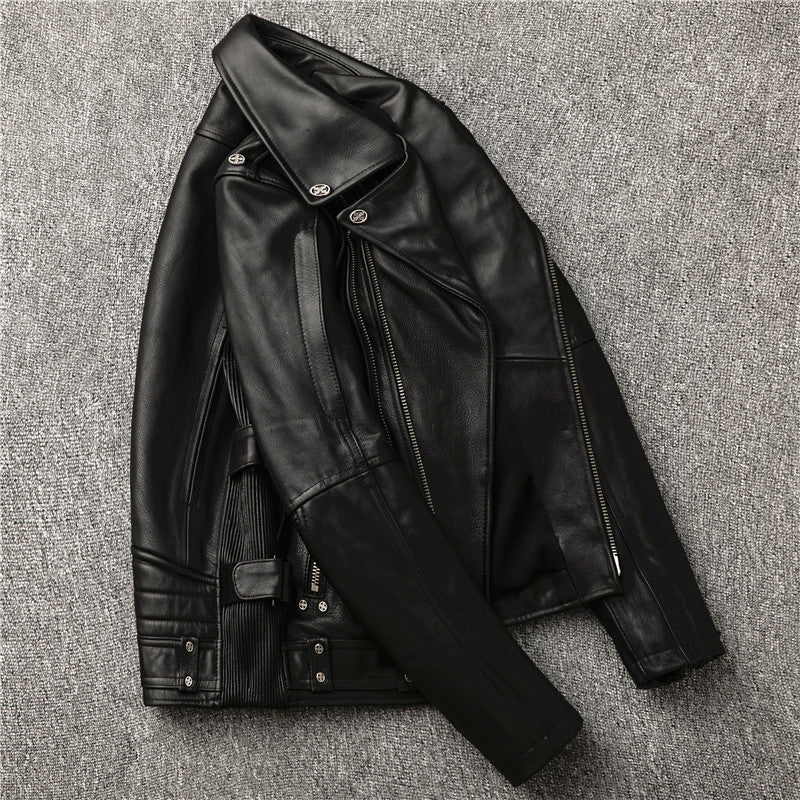 Men's motorcycle clothing top layer cowhide genuine leather jacket