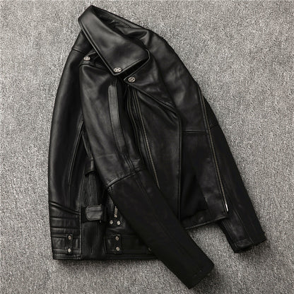 Men's motorcycle clothing top layer cowhide genuine leather jacket