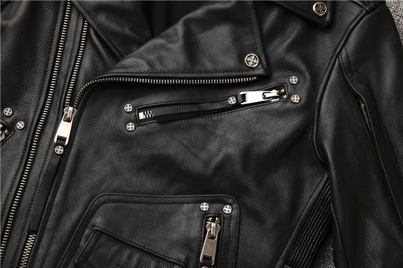 Men's motorcycle clothing top layer cowhide genuine leather jacket