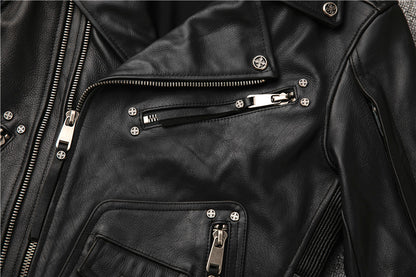 Men's motorcycle clothing top layer cowhide genuine leather jacket