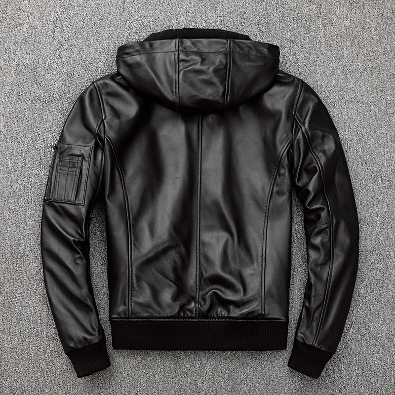 Men's hooded sheepskin leather jacket