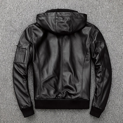 Men's hooded sheepskin leather jacket