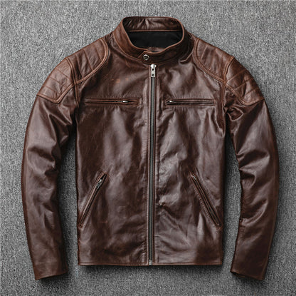 Men's genuine leather goat leather stand collar short jacket