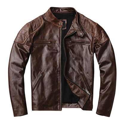 Men's genuine leather goat leather stand collar short jacket