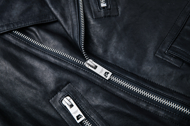 Men's genuine leather jacket, distressed youth motorcycle leather jacket