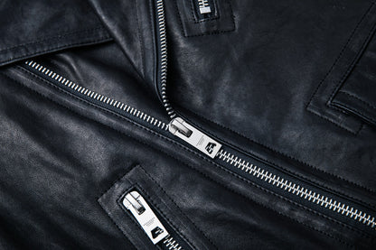 Men's genuine leather jacket, distressed youth motorcycle leather jacket