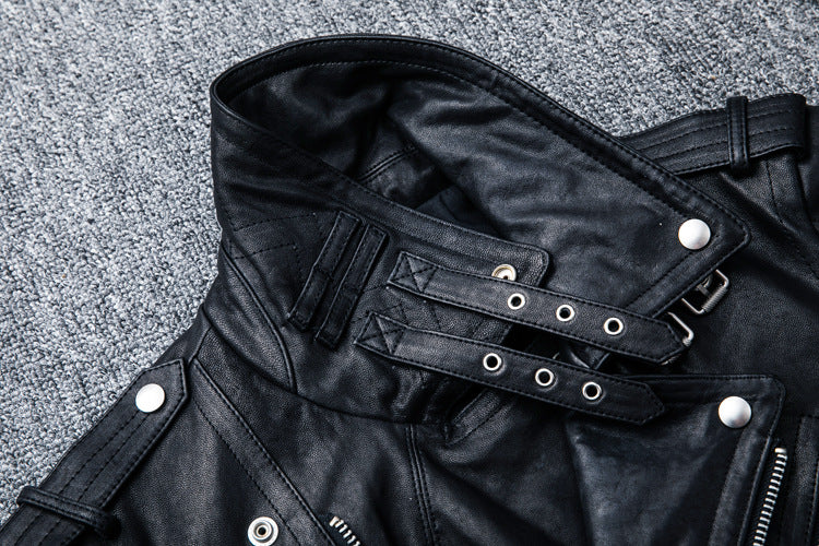 Men's genuine leather jacket, distressed youth motorcycle leather jacket