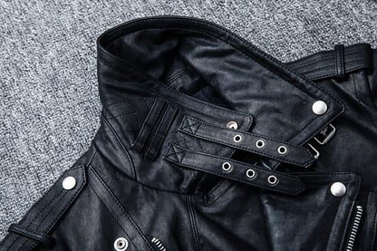 Men's genuine leather jacket, distressed youth motorcycle leather jacket