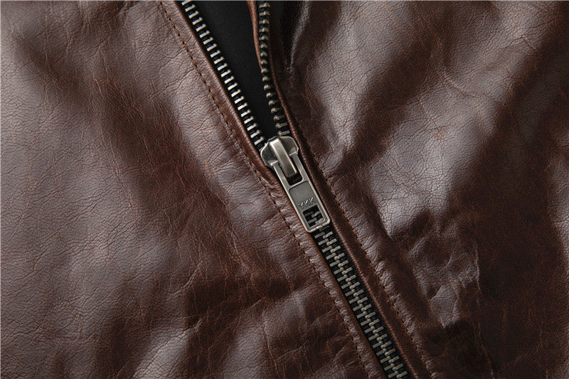 Men's genuine leather goat leather stand collar short jacket