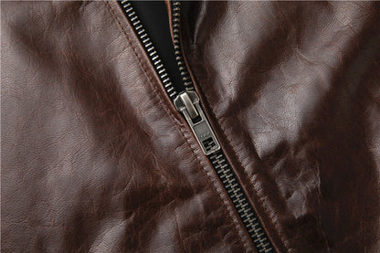 Men's genuine leather goat leather stand collar short jacket