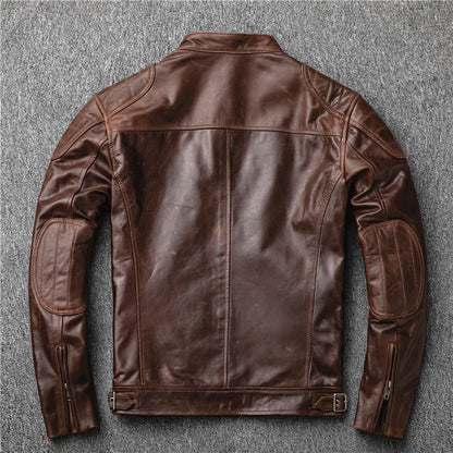 Men's genuine leather goat leather stand collar short jacket