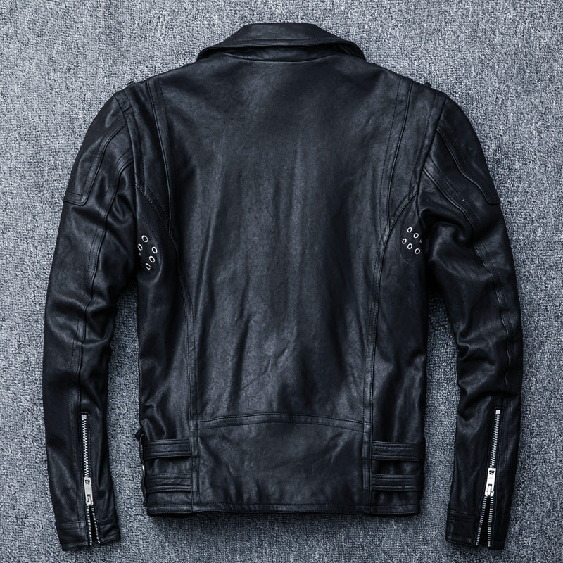 Men's genuine leather jacket, distressed youth motorcycle leather jacket