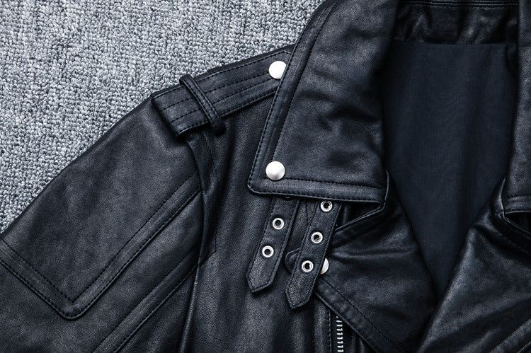 Men's genuine leather jacket, distressed youth motorcycle leather jacket