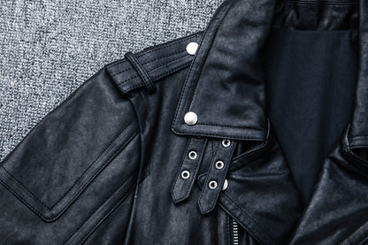 Men's genuine leather jacket, distressed youth motorcycle leather jacket