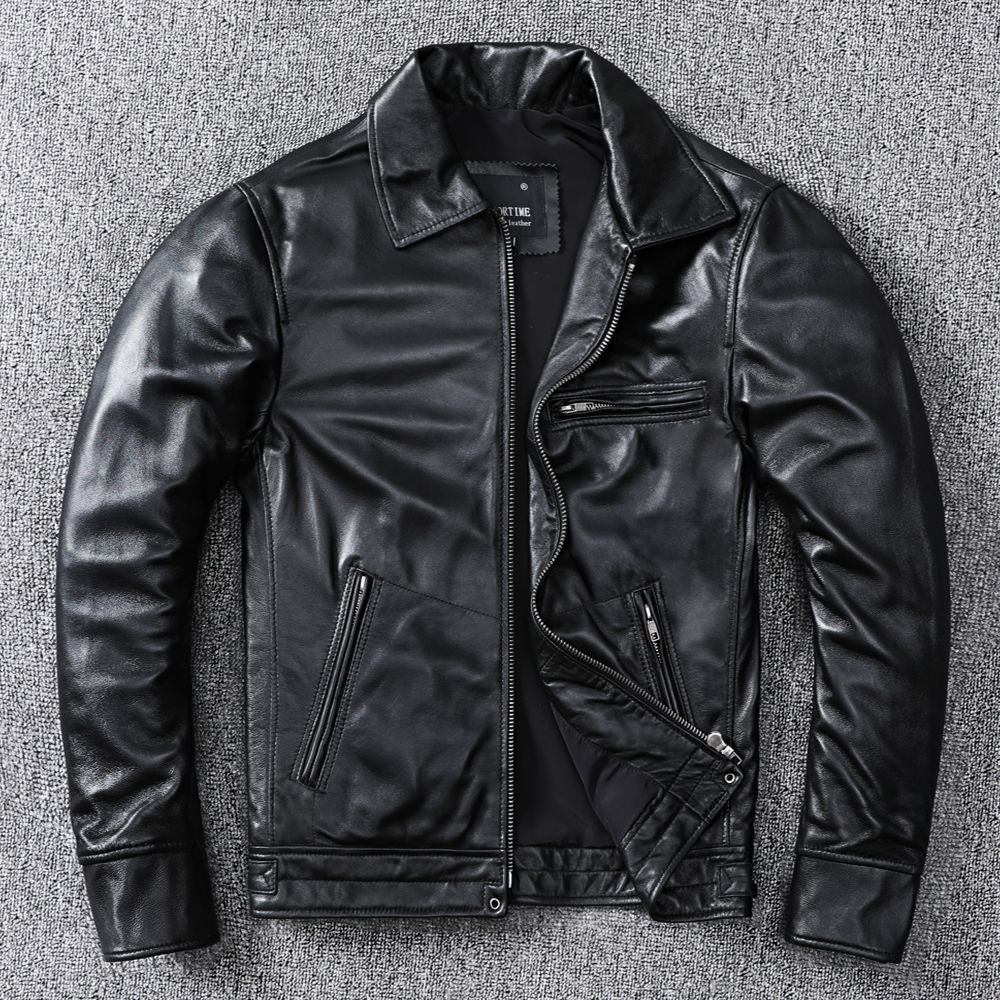 Classic top layer sheepskin leather men's leather jacket casual coat