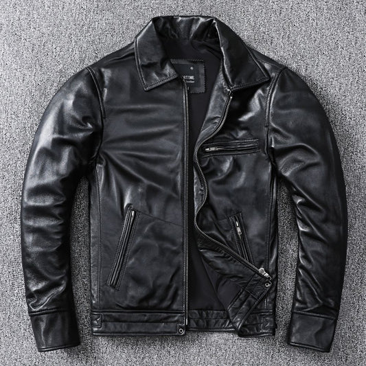 Classic top layer sheepskin leather men's leather jacket casual coat