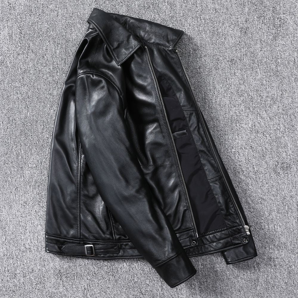 Classic top layer sheepskin leather men's leather jacket casual coat