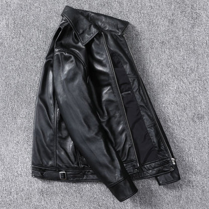 Classic top layer sheepskin leather men's leather jacket casual coat
